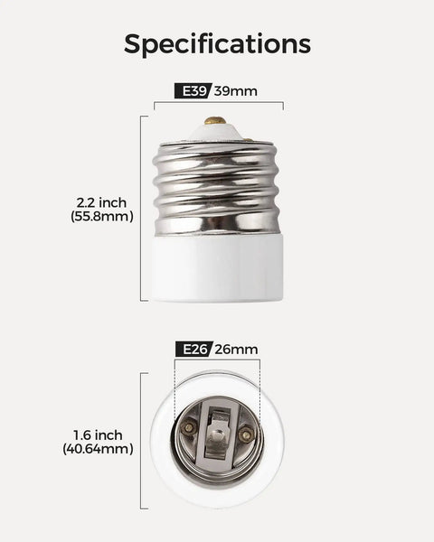 UL Listed Ceramic Mogul To Medium Base Socket Adapter For Antique Floor Lamps Not For Three Way Bulbs Porcelain Lamp Socket Converter From E39 To E26 Durable Ceramic Construction For Restoring Old School Vintage Lighting dimensions
