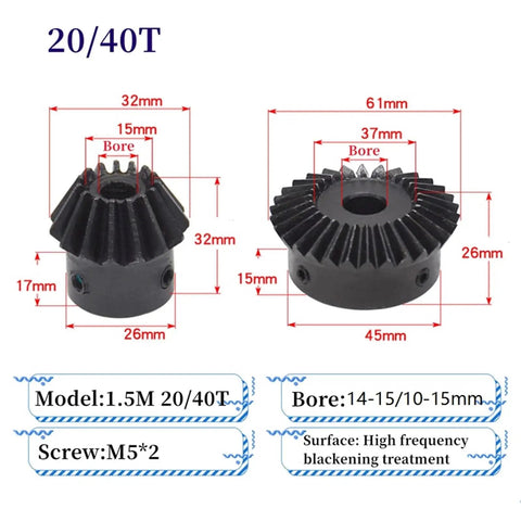 Bevel Gear 1.5 Module With 1 To 2 Ratio And 40 Teeth Great For DIY Projects 15 To 30 And 20 To 40 Tooth Options Steel Inner Hole 8 To 15 mm