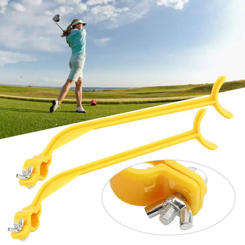 Two Pack Golf Swing Trainer And Alignment Aid For Wrist Control And Posture Correction, yellow ABS tool with clamp detail