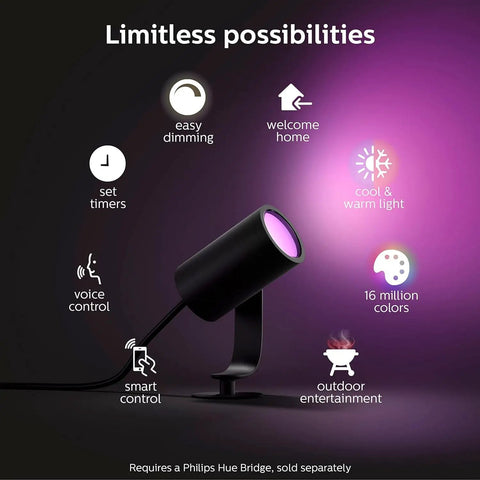 Outdoor Smart LED Spotlight For Color Ambiance, Low Voltage Landscape Lighting, 1 Pack, Requires Bridge And Power Supply, Control With App And Voice