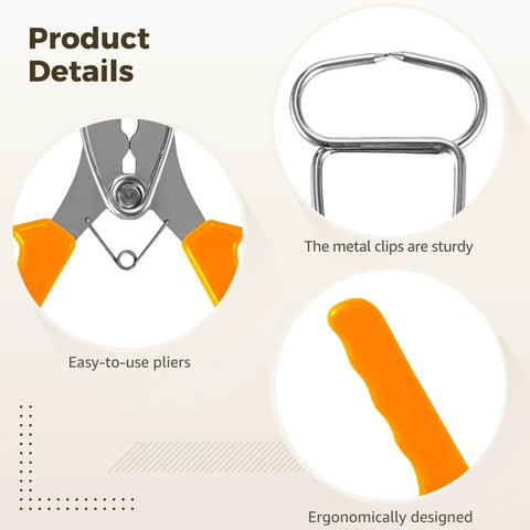 Spring Clamp Spreader Tool Kit With 8 Stainless Steel Miter Clamps For Woodworking, Picture Frames Trim And Moldings Fastening Plus Diy Projects One Hand Operation Easy Grip Design close-up of stainless clips and orange handle