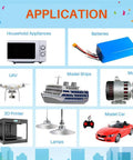 Applications of 10 Gauge Silicone Wire Kit on devices like appliances, batteries, UAVs, models, motors, 3D printers, lamps, cars.