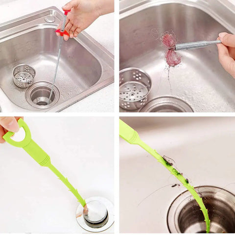 Snake Drain Hair Clog Remover Tool Set With 34 Inch Stainless Steel Grabber Claw And 19.7 Inch Plastic Unclogger, 3 Pack Plus 1 Kit For Kitchen Sink, Tub And Toilet Drain Cleaning, Heavy Duty, Easy Hair Removal