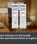 Whole Home Surge Protector With Dual 15 Amp One Pole Plug On Breakers, indoor setting, LED status indicators visible, Model LSPD1 T