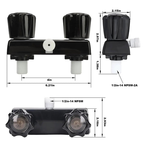 Badass Non Metallic Rv Shower Head And Hose Kit Featuring Zero Hassle Setup For Standard Two Hole Four Inch Valves showing wall valve assembly dimensions.