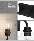Industrial Style Bathroom Vanity Lighting Fixtures Four Light Matte Black Finish With Clear Globe Glass Farmhouse Bath Light shown in detail