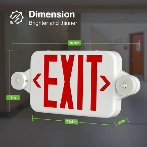 6 Pack Red Exit Signs With Emergency Lights Dual LED Adjustable Heads Battery Backup Hard Wired UL Listed shown in hallway