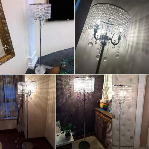 Crystal Floor Lamp With Chrome Finish, Tall Standing Light For Living Room, Bedroom, Office, 59 Inch Tall, Easy Assembly, Requires E12 Bulb