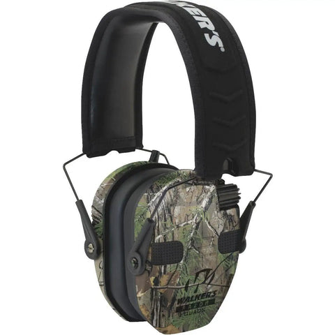 Ride Or Die Electronic Hearing Protection Earmuffs With Killer RealTree Xtra Camo, ergonomic fit for hunting and noise reduction.