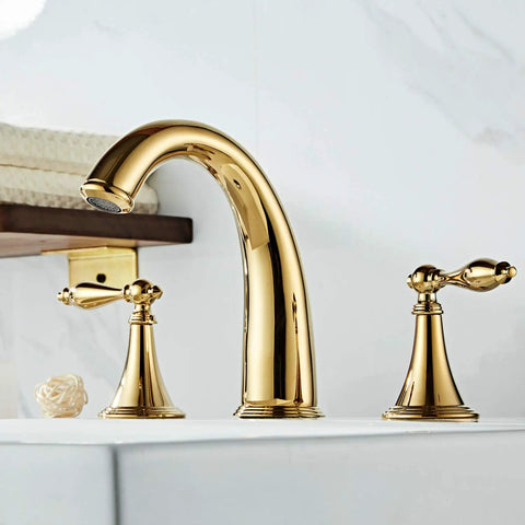 Solid Brass Widespread Bathroom Faucet With High Arc Deck Mount, 3-Hole 2-Handle Lavatory Faucet, Ceramic Valve, Nickel Plated Finish