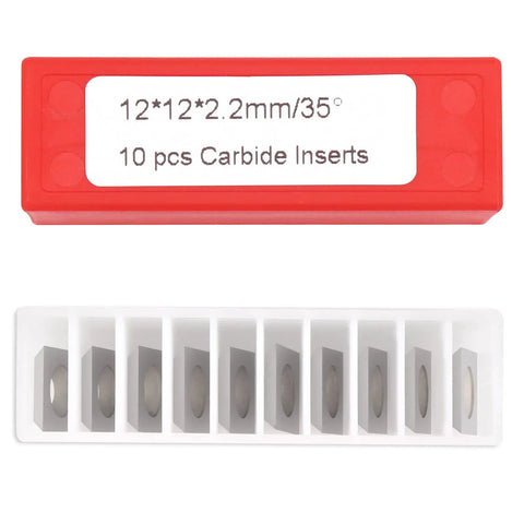 Straight Up 12X12X2.2Mm Square Corner Tungsten Carbide Turning Inserts in red and white packaging for heavy duty metal cutting.