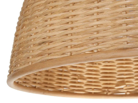 Close-up of Wicker Dome Pendant Lamp With Handwoven Rattan For A Cozy Coastal Vibe, Natural texture detail