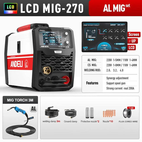Dual Voltage 200 Amp MIG Welder Portable 110V 220V Gas Or Gasless MIG With Flux MIG Lift TIG And Stick Welding 4 In 1 display