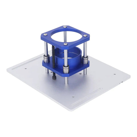 Heavy Duty Aluminum Alloy Router Table Insert Plate With Fast Track Lift Kit Fits 64 To 65 Mm Machines, showing blue CNC machined lift.