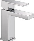 Modern Single Hole Chrome Bathroom Faucet With Single Handle 0.5 GPM Low Flow Push Pop Up Drain Ceramic Disc Valve Durable Build