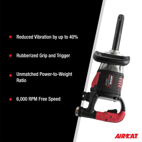 Straight Up Heavy Duty 1 Inch Straight Pneumatic Impact Wrench With Vibrotherm Drive And Rubber Grip 2300 Ft Lbs Torque side view showing rubberized grip and trigger.