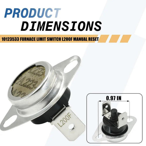 2 Pack L200F Furnace Limit Switch With Manual Reset 200 Degree Overheat Protection Replacement Safety Switch For Most Furnaces Durable HVAC Sensor Easy Install Plug And Play shown with dimensions