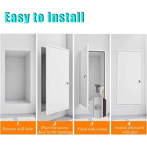 Installation steps for Lockable Aluminum Attic Access Door Straight Up Durable Rock Solid Soundproof Wall Panel with secure closure.