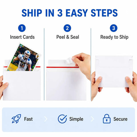 100 Pack Card Shipping Envelopes 7 By 4.35 Inches Self Adhesive Mailers For Trading Cards Fits Toploaders And Semi Rigid Holders Protective White