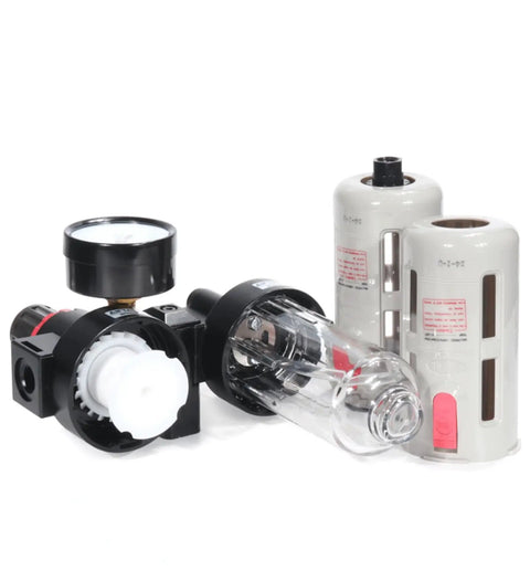 3 In 1 Compressed Air Filter Regulator Lubricator Combo With Pressure Gauge Three Eighth NPT 0 to 140 PSI Semi Auto Drain Durable