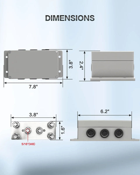 Dimensions of Tough As Nails Heavy Duty 500A 12V Bus Bar Power Distribution Block With Six M8 Terminal Studs