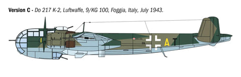 Side view drawing of Dornier Do 217 K1 K2 Bomber Model Kit With Fritz X Guided Bombs 1 72 Scale Unpainted Plastic Assembly