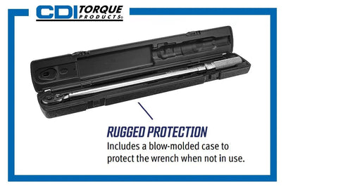 Three Eighths Inch Drive Adjustable Click Torque Wrench With Micrometer in protective case, ideal for automotive work