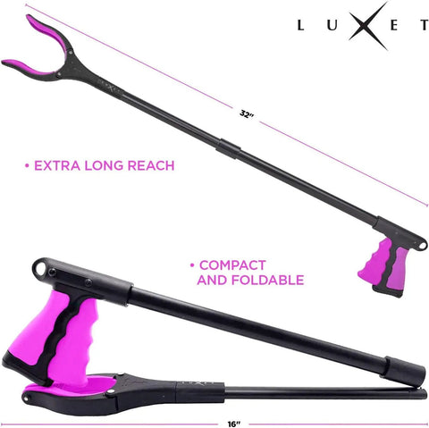 2 Pack Long Reach Reacher Tool With Foldable 19 Thirty Second Inch Tip Magnetic Claw Grabber For Easy Pick Up Lightweight Trash Picker Strong Grip Reaching Aid For Elderly Pink