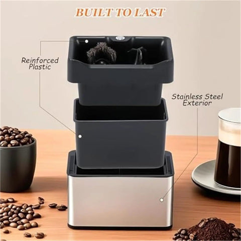 No Sweat Electric Portafilter Cleaner With Quick Spin Motor And Dual Brush Heads For 58 Mm And 51 Mm Espresso Handles displayed with stainless steel base and reinforced plastic.
