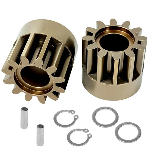 Lawn Sweeper Wheel Drive Pinion Replacement Kit For John Deere Groundwork Bray Hardy 42 Inch STS Models Two Pack parts with steel pins.