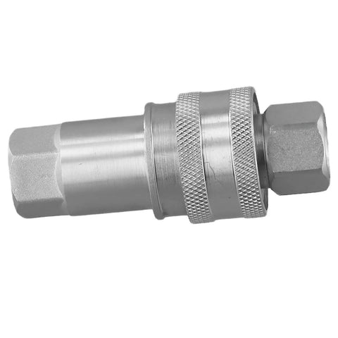 Side view of Beefy Heavy Duty Hydraulic Quick Connect Coupler Set With M16x1 5 Female Thread Carbon Steel Ball Locking Connector.