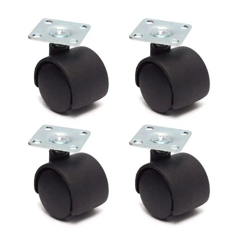 Top Shelf Heavy Duty Swivel Caster Wheels Four Pack Black Nylon Rollers with steel plate base for office chairs, tables, and desks.