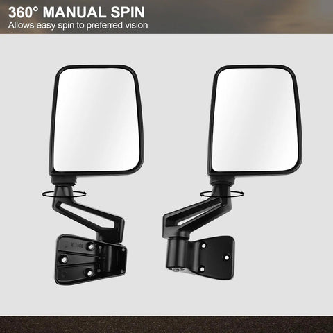 Passenger And Driver Side View Mirror Pair Replacement For Jeep Wrangler Manual Folding No Drilling Easy Install Black Finish