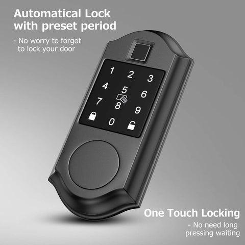 Smart Lock With Keypad And Fingerprint 5 In 1 Access Control For Home Security, durable black finish, angled view