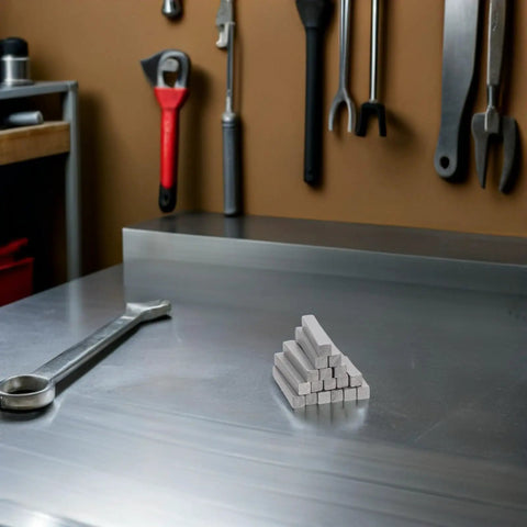 20 Pack Stainless Steel Rectangular Shaft Keys For Gear Boxes And Engines Precision Tech Ensures Smooth Transmission Plus Low Vibes Solid Metal Keyway Parts Are Bad Ass Shop Gear Fixing Rig Machinery Working Hard All Day When You Hit The Tools. stainless steel rectangular shaft keys on workbench