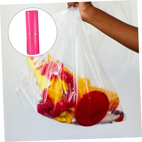 Thickened Waterproof Pink Poly Mailer Bags 17x30cm in bulk pack of 100 shown with contents for everyday biz mailing