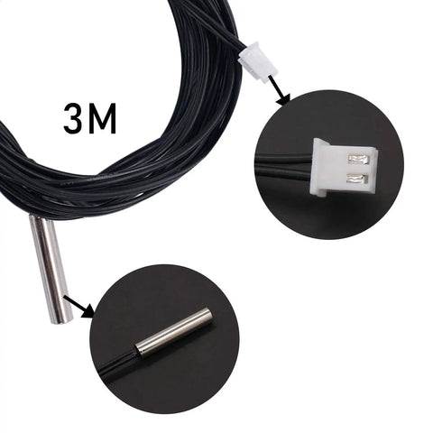 Two Pack 3M 10K NTC Thermistor Temperature Sensor Probes With 5x25mm Stainless Steel Housing -25 to 125 Celsius Range Pro Grade Workhorse Go-To For DIY Projects And Industrial Temperature Sensing showing sensor and connector.