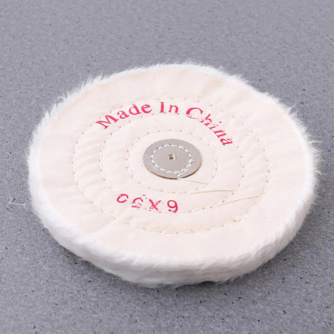 Two Piece White Cloth Polishing Wheel Set For Jewelry And Aluminum Projects 6 Inch Abrasive Grinding Wheel side view