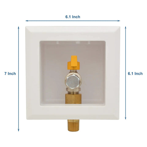 Premium White Gas Outlet Box With Three Quarter Inch Npt Threads And Recessed Shell Featuring A Swift Quarter Turn Shut Off Valve, 6.1x7 inch size.