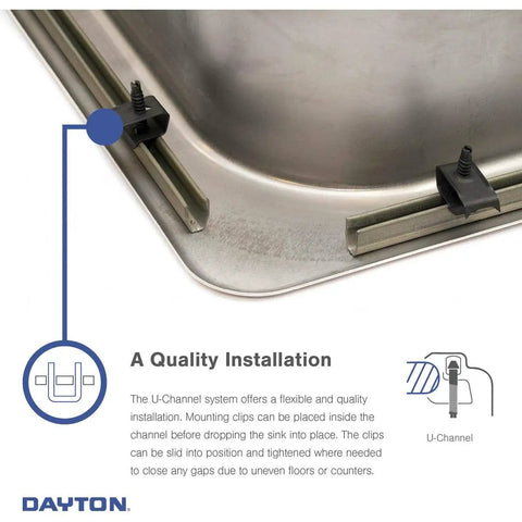 U-Channel system on Single Bowl Top Mount Stainless Steel Kitchen Sink 25 x 22 Inch 8 Inch Deep 20 Gauge Drop In Design
