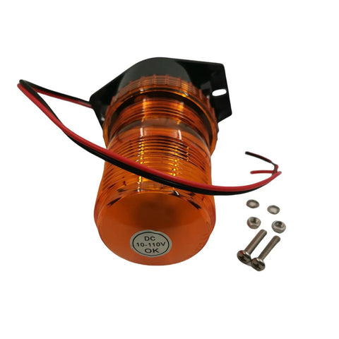 Heavy Duty LED Amber Strobe Beacon Light Straight Bolt On Replacement For Genie Lift Models Gr-08 Gr-12 Gr-15 Gs-1530 Gs-1930 close-up view with wires and mounting screws