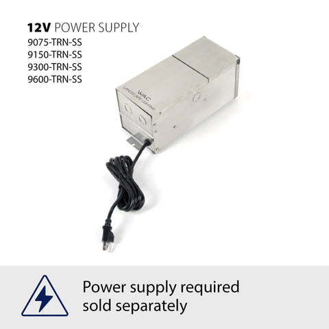 12V power supply unit with attached cord, stainless steel casing, for 12V Landscape Accent Light With Adjustable Beam And Integrated Brightness Control Built Tough As Nails, 50 To 420 Lumens, 3000K Warm White LED, Compact Black Finish, Durable K Alloy Aluminum, Ideal For Coastal Or Marine Environments