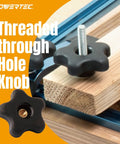 Top Shelf T Track Knob Kit With Tough Five Star Handles And 1/4 20 Thread Hex Bolts Plus Flat Washers 12 Piece Set showing knob on wood