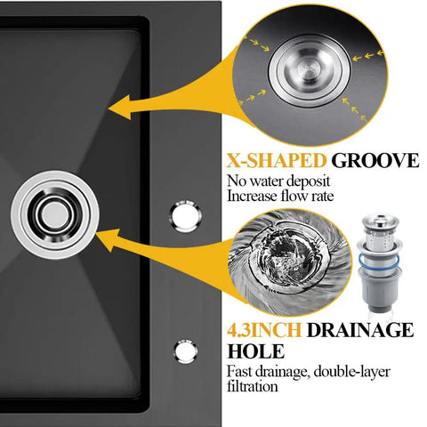 Black Stainless Steel Drop In All In One Kitchen Sink Kit With One Large Single Bowl 22 By 18 By 9 Inch X-shaped groove design
