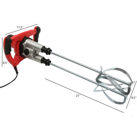 Beast 2800W Dual Paddle Electric Mortar Stirrer Handheld Concrete Mixer with 6 Speed Control, showing dimensions.
