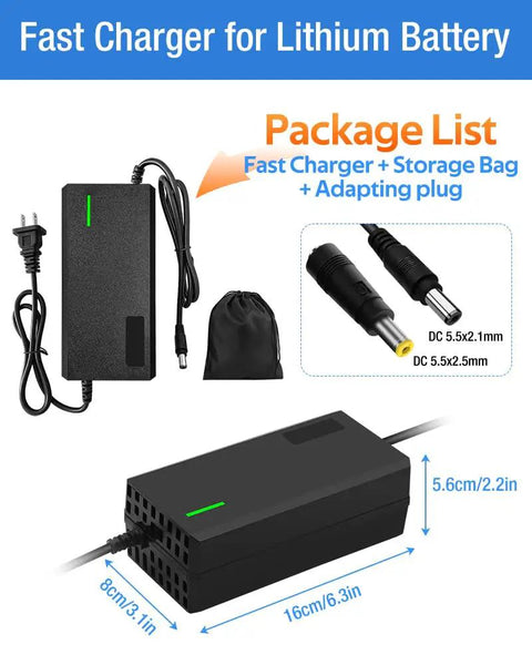 54.6V Lithium Battery Fast Charger 3A And 5A No Adapter Needed With Cooling System Seven Plug Options Universal Plug Compatibility