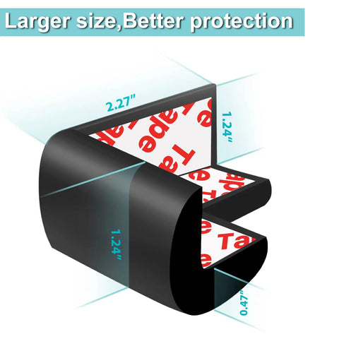 Diagram of 12 Pack Soft Corner Protectors For Baby Proofing Edge Guards With Pre-Taped Rubber Foam showing dimensions and interior view