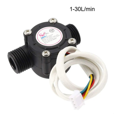 G1/2 Hall Effect Water Flow Sensor Switch Flowmeter DC 5V 1-30 L/min Black YF-S201 with nylon body and stainless steel shaft
