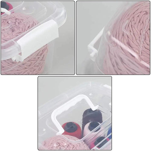 Clear Plastic Storage Boxes With Secure Latches And Slick Handles Sweet Setup For Home Organization and Clutter Free Spaces, showcasing secure latches and yarn.