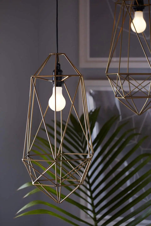 Pendant light with 60W Equivalent LED A19 Daylight Bulbs Non Dimmable 5000K 760 Lumens, geometric metal wire design